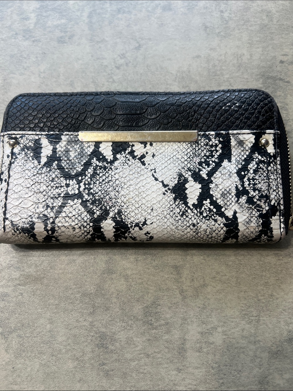 Aldo Black and White Snake-Print Zip Wallet